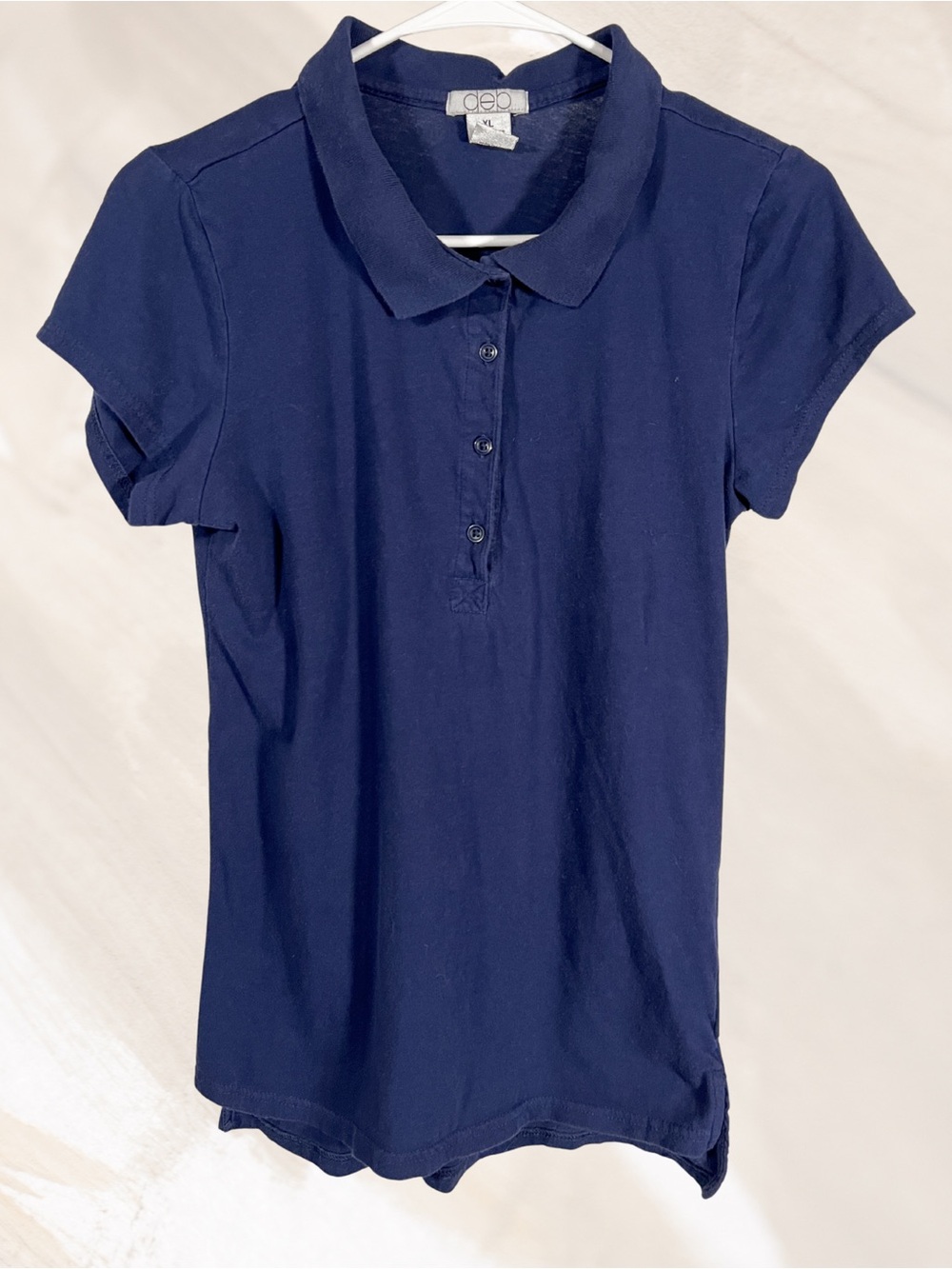 Vintage Y2K DEB Navy Blue Fitted Polo Shirt Stretch Cotton Juniors XL